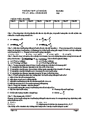 Đề kiểm tra một tiết Vật lí lớp 10 - Trường THPT Phan Văn Trị